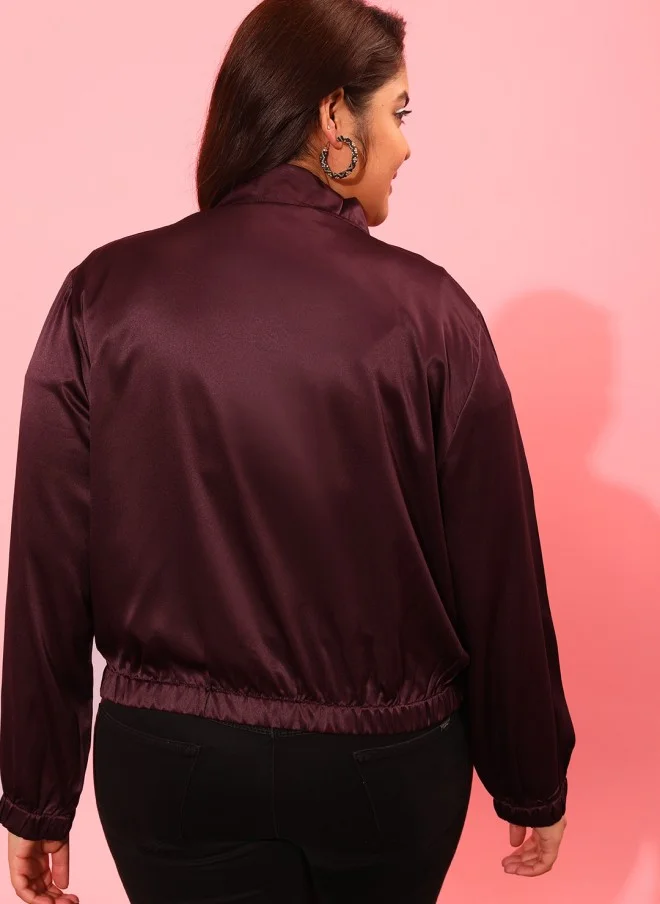 CURVY STREET Burgundy Plus Size Sporty Jacket for Women
