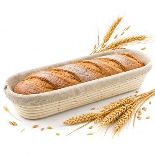 Vollum Banneton Bread Proofing Basket & Liner – 0.5 lb – 13.5" x 4" x 2.5" Baguette Brotform – Handmade Rustic Sourdough Bread Baking Supplies, Banneton Basket, Sour Dough Tools, Gifts for Bakers - Image 1