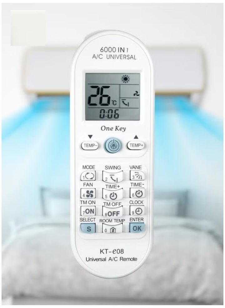 TIGER - Universal Air Conditioner Remote Control – Compatible with TOSHIBA, PANASONIC, SANYO, FUJITSU & More | KT-e08 6000-in-1 One Key Series, Easy Setup & Full Functionality - Image 1
