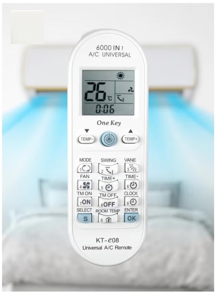 TIGER - Universal Air Conditioner Remote Control – Compatible with TOSHIBA, PANASONIC, SANYO, FUJITSU & More | KT-e08 6000-in-1 One Key Series, Easy Setup & Full Functionality - Image 1