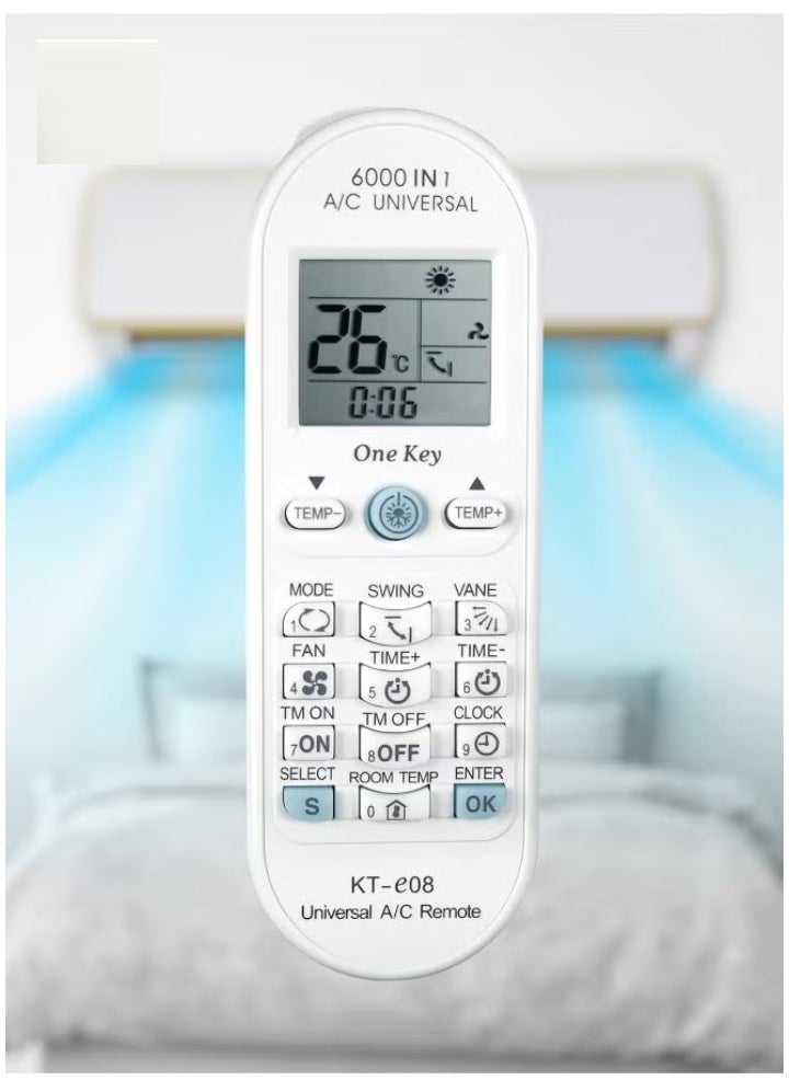 TIGER - Universal Air Conditioner Remote Control – Compatible with TOSHIBA, PANASONIC, SANYO, FUJITSU & More | KT-e08 6000-in-1 One Key Series, Easy Setup & Full Functionality - Image 1