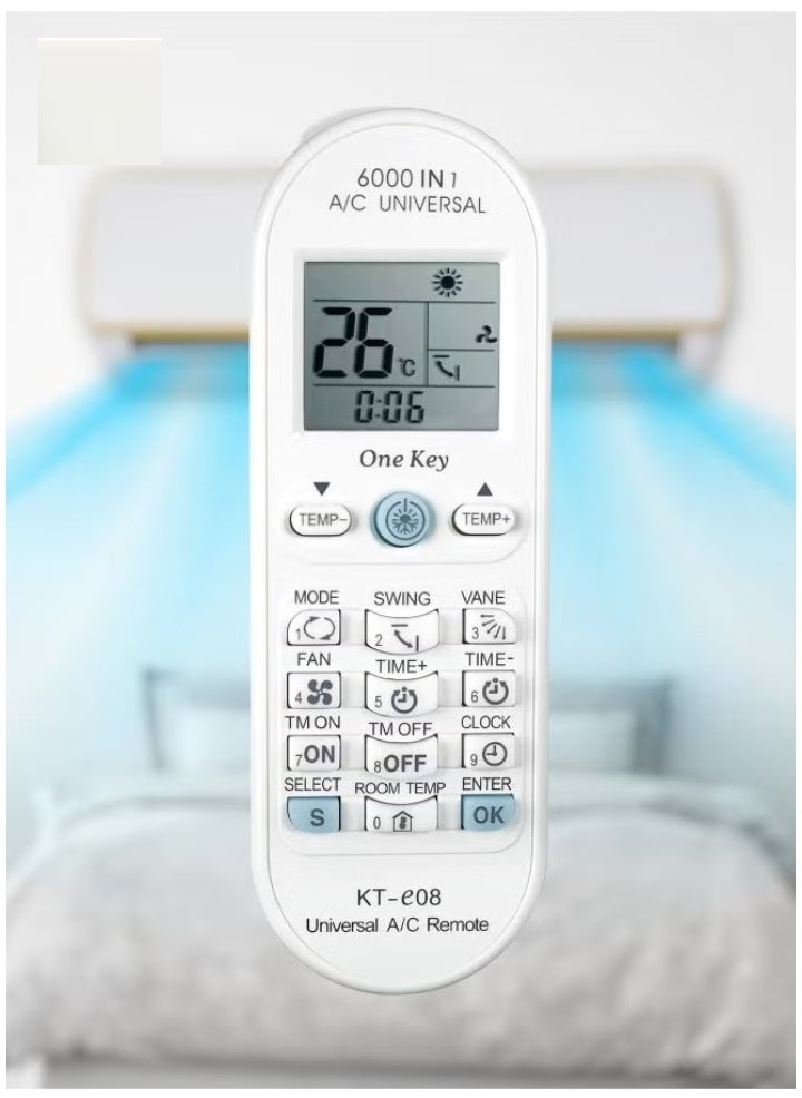 TIGER - Universal Air Conditioner Remote Control – Compatible with TOSHIBA, PANASONIC, SANYO, FUJITSU & More | KT-e08 6000-in-1 One Key Series, Easy Setup & Full Functionality - Image 1