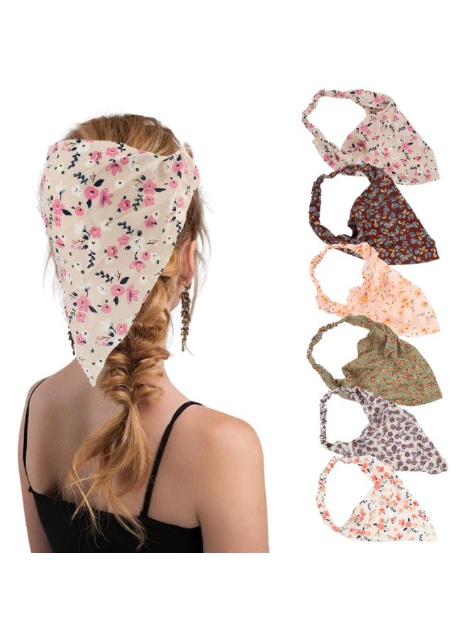 مجموعة من 6 قطع من عصابات الرأس المزينة بالزهور - أوشحة شعر بوهيمية عتيقة للنساء، مستوحاة من طراز عصر النهضة وأسلوب الكوخ الريفي، إكسسوارات شعر مرنة للاستخدام اليومي والحفلات - Image 1