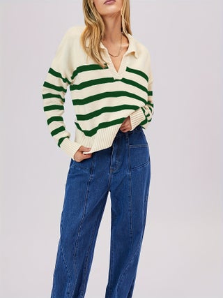 Red Vintage Lazy Stripe V-Neck Wool Sweater Womens Loose Fit Knitwear Autumn Green - pzsku/Z0E484962932225F975DEZ/45/1746233124/546f3879-551a-423d-8625-708385a92223