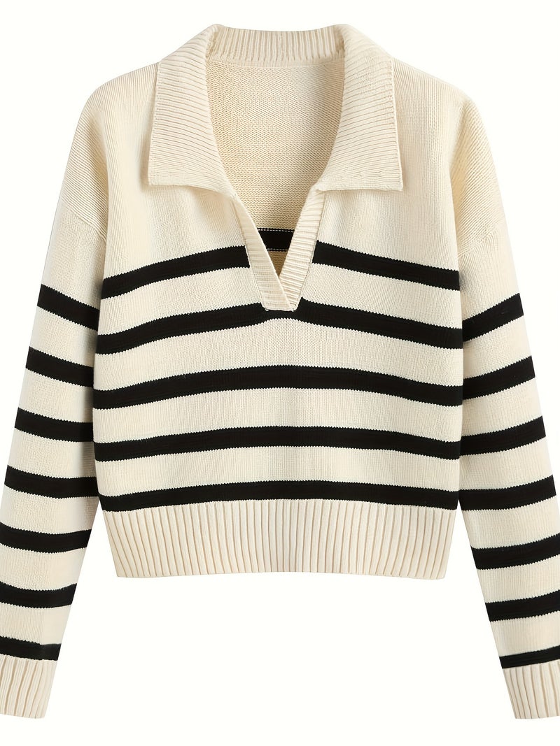 Red Vintage Lazy Stripe V-Neck Wool Sweater Womens Loose Fit Knitwear Autumn Green