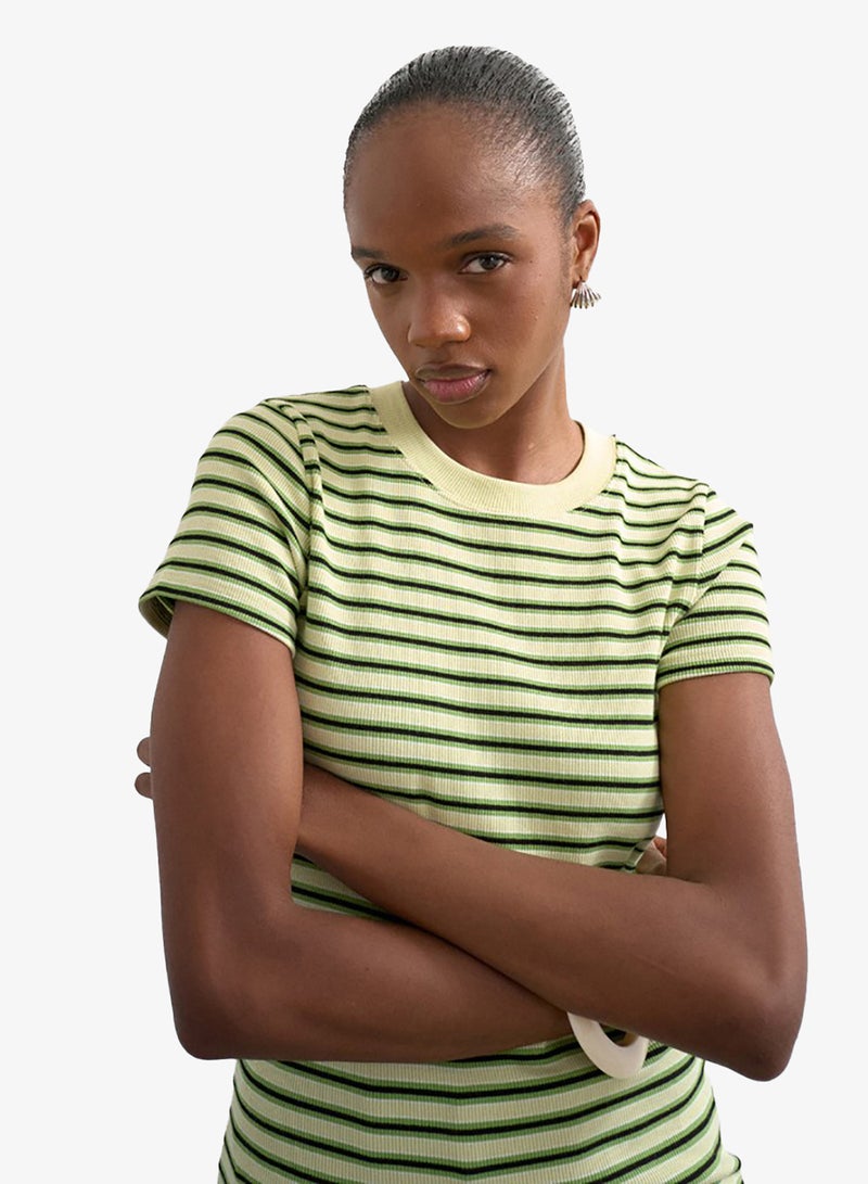 TOPSHOP Casual Short Sleeve Stripe Ribbed T-Shirt - Image 3