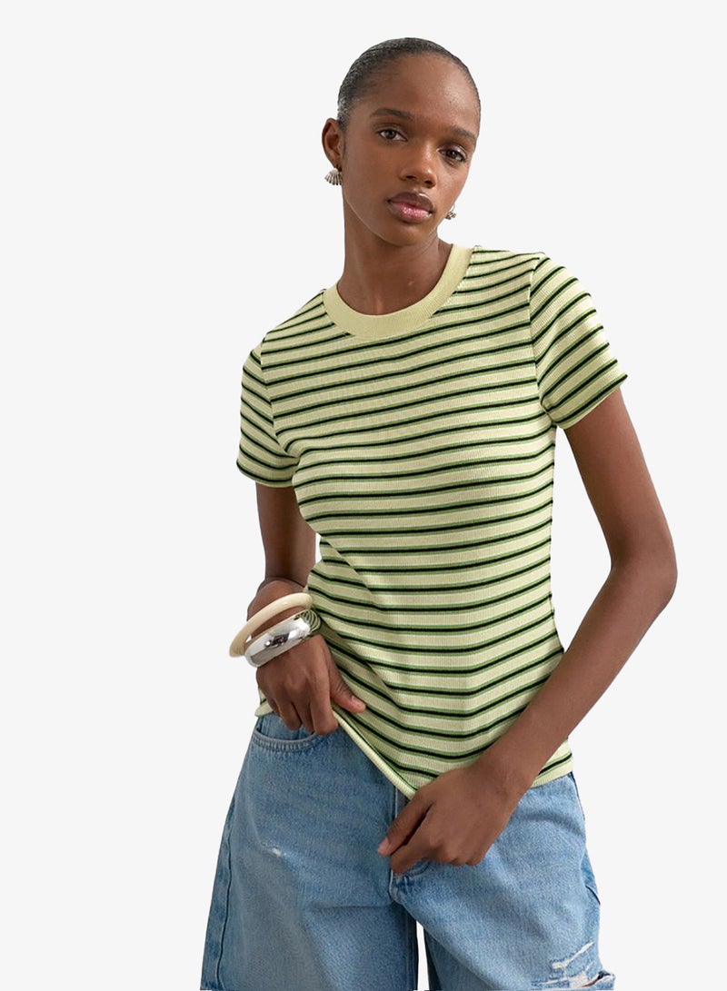 TOPSHOP Casual Short Sleeve Stripe Ribbed T-Shirt - Image 1
