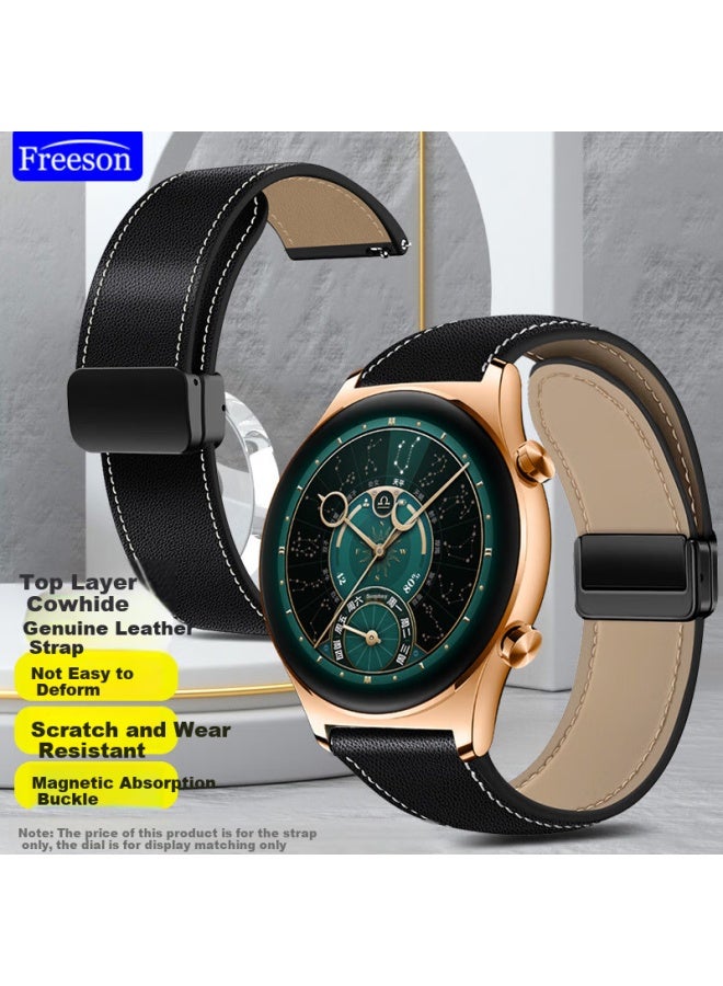 Freeson Genuine Leather Magnetic Watch Band For Honor Watch Gs4, Compatible With Gs Pro/gs3/gs3i/magic2/1/4/4pro 22mm Interface, Black - Image 1