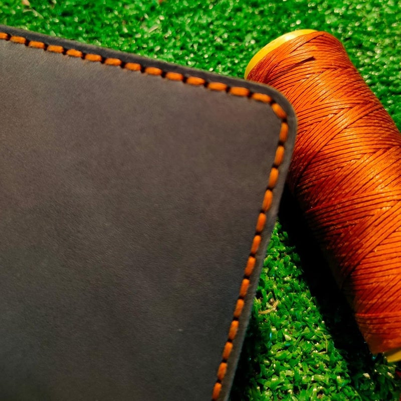 Handcrafted Leather Passport Holder, Black with Orange Contrast Stitching, Bifold Card Wallet, Premium Full-Grain Design, Travel Document Organizer - Image 5