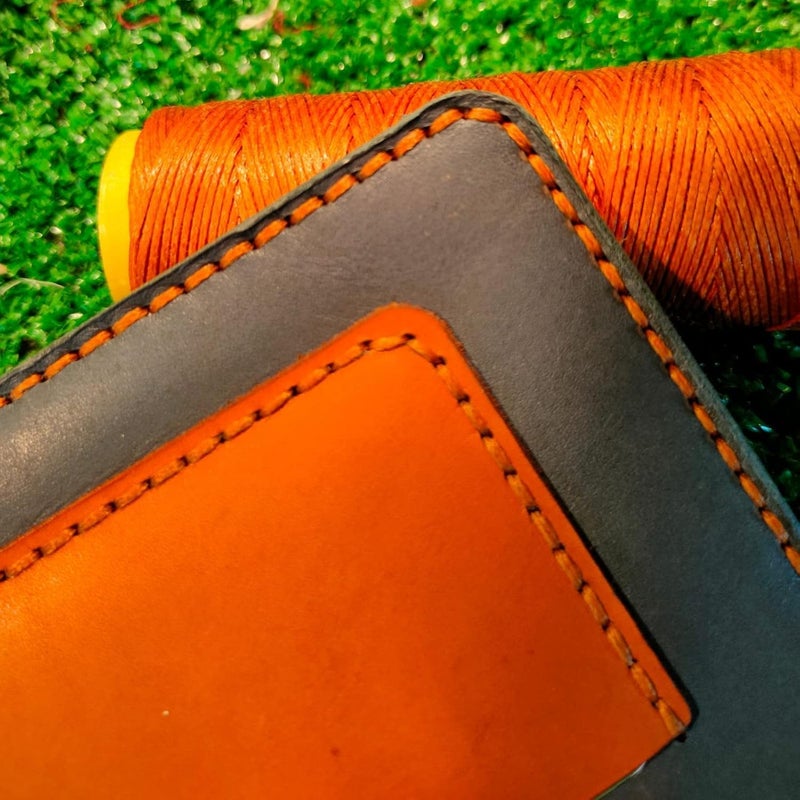 Handcrafted Leather Passport Holder, Black with Orange Contrast Stitching, Bifold Card Wallet, Premium Full-Grain Design, Travel Document Organizer - Image 4
