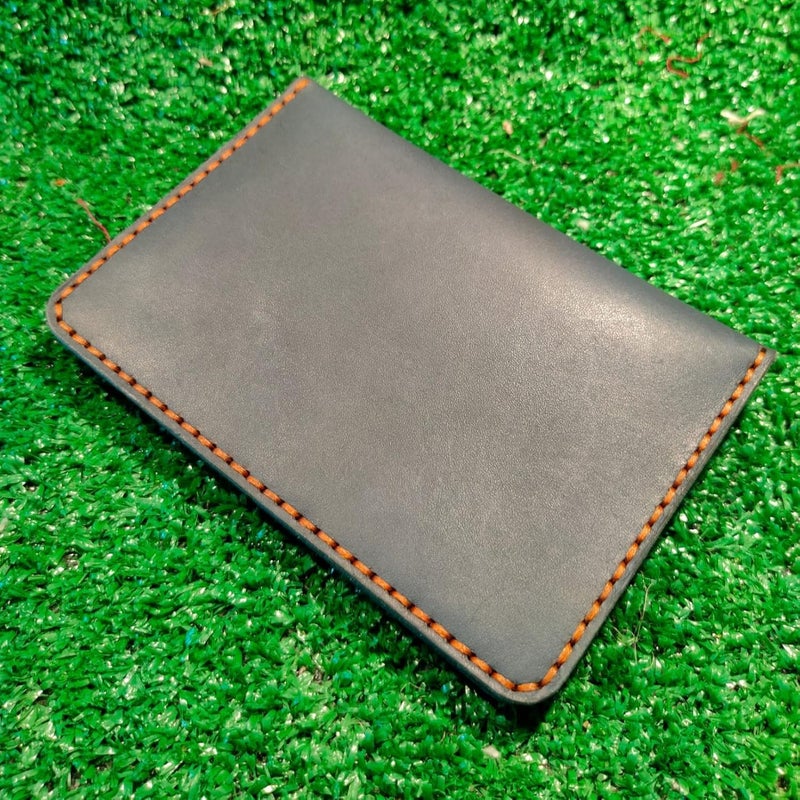 Handcrafted Leather Passport Holder, Black with Orange Contrast Stitching, Bifold Card Wallet, Premium Full-Grain Design, Travel Document Organizer - Image 3