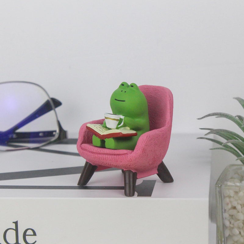 Refintural Miniature Frog Figurines - Funny Frog Sculpture for Shelf, Desk Decoration - Frog Desk Accessories - Perfect Cute Frog Gift for Frog Lovers(Pink Sofa) - Image 4