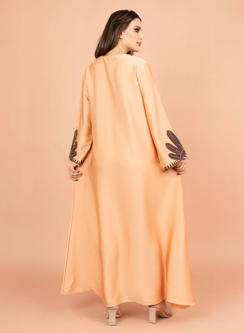 IKKXA Solid Embroidered Jalabiya IK1007 Orange