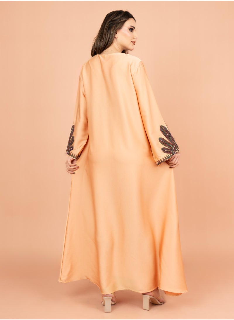IKKXA Solid Embroidered Jalabiya IK1007 Orange  - Image 4