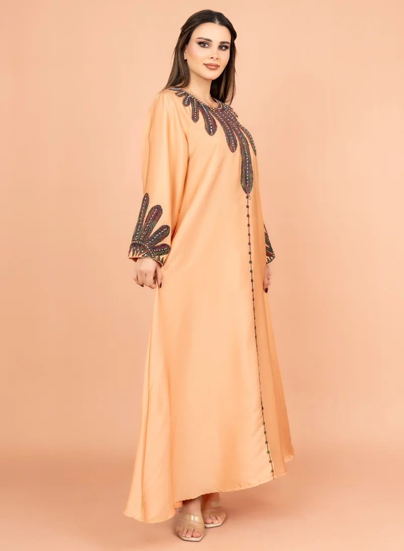 IKKXA Solid Embroidered Jalabiya IK1007 Orange