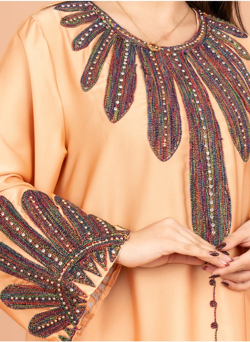 IKKXA Solid Embroidered Jalabiya IK1007 Orange  - Image 2