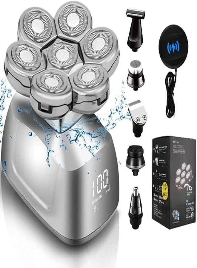 FOUSIUTIM Head Shavers for Men, Upgrade 7d Electric Shavers Men 6 in 1 Waterproof Wet Dry Bald Shaver with Led Display, Rotary Razors Grooming Kits with Wireless Charging Base Beard Clippers Nose Trimmer - Image 1
