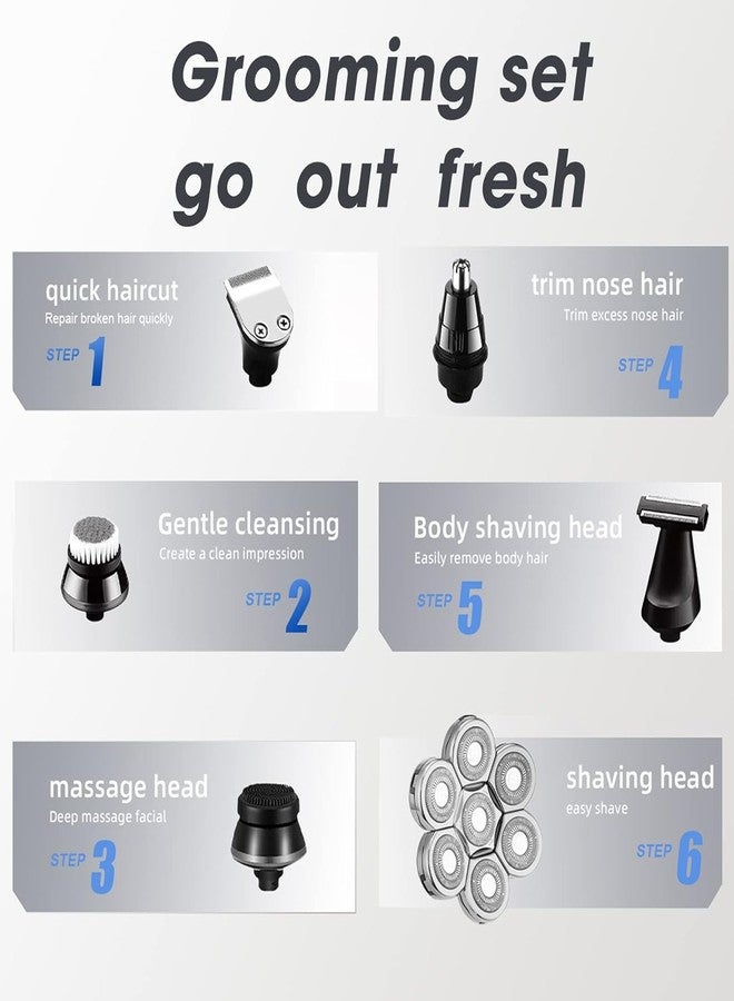 FOUSIUTIM Head Shavers for Men, Upgrade 7d Electric Shavers Men 6 in 1 Waterproof Wet Dry Bald Shaver with Led Display, Rotary Razors Grooming Kits with Wireless Charging Base Beard Clippers Nose Trimmer - Image 3