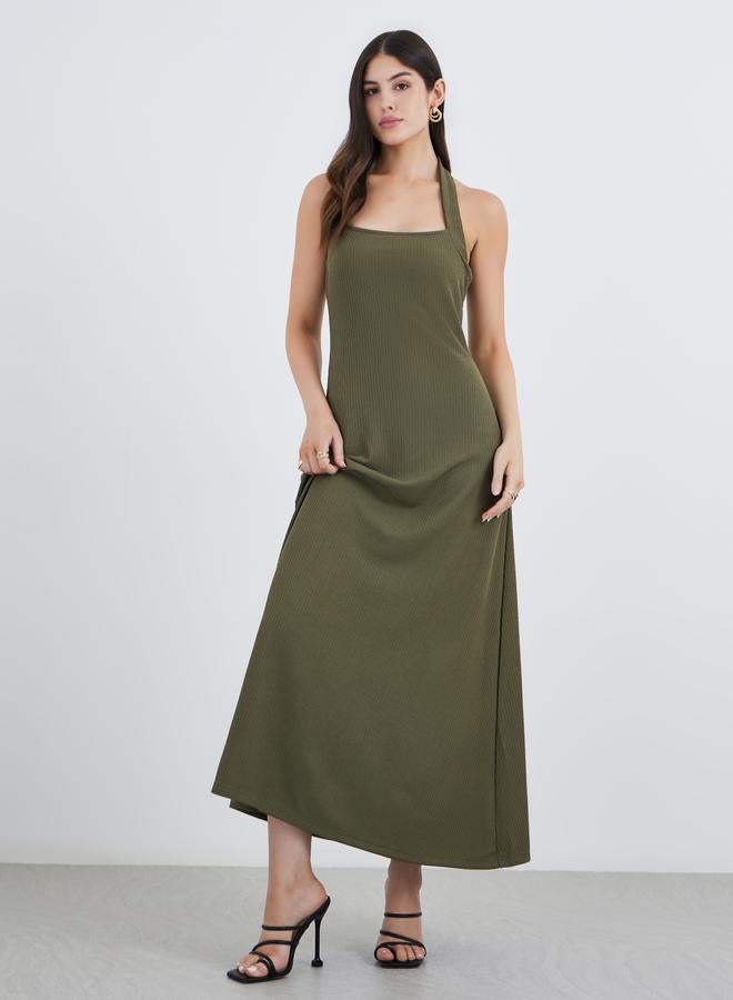 Styli Plain Knit Halter Neck Sheath Maxi Dress - Image 2