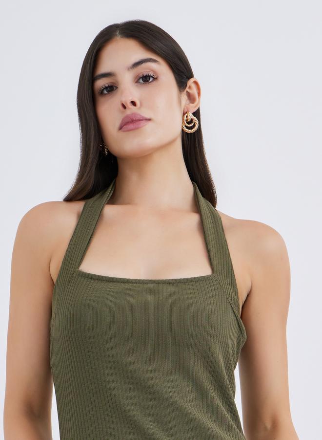 Styli Plain Knit Halter Neck Sheath Maxi Dress - Image 4