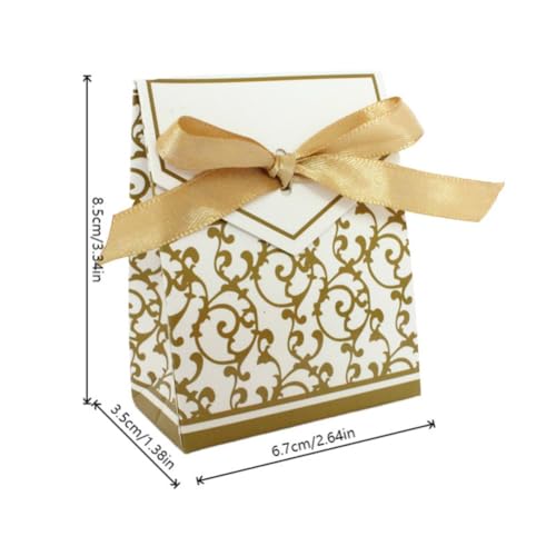 KUPOO 50PCS Candy Boxes,Gold Ribbon Wedding Favor Boxes Candy Bag Cake Box for Wedding Party Decoration Easter (gold) - Image 3