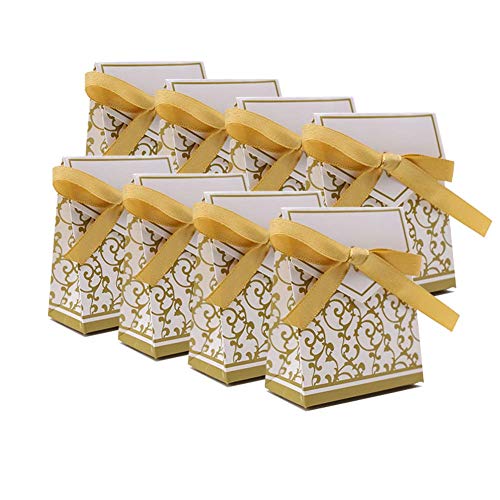 KUPOO 50PCS Candy Boxes,Gold Ribbon Wedding Favor Boxes Candy Bag Cake Box for Wedding Party Decoration Easter (gold) - Image 5