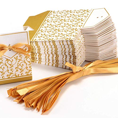 KUPOO 50PCS Candy Boxes,Gold Ribbon Wedding Favor Boxes Candy Bag Cake Box for Wedding Party Decoration Easter (gold) - Image 2