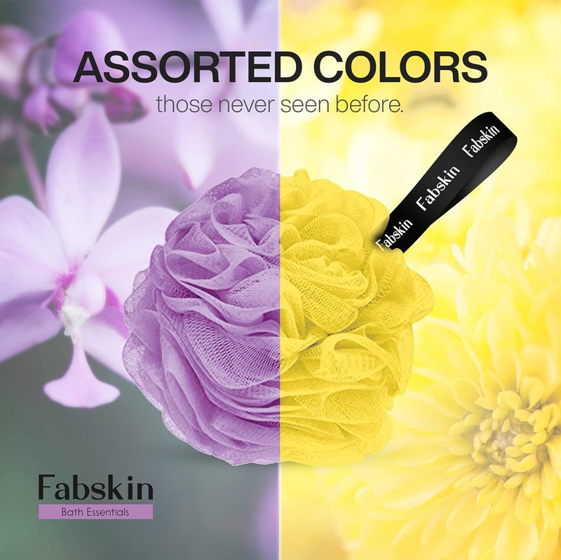 Fabskin لوفاة استحمام فاب سكين الفاخرة للرجال والنساء | عبوة من 4 | بنفسجي وأصفر | لوفاة رغوية للاستحمام | إسفنجة فرك للاستحمام | مصنوعة في الهند - Image 3