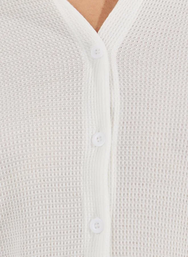 Styli Solid Waffle Knit Buttoned Down Shirt