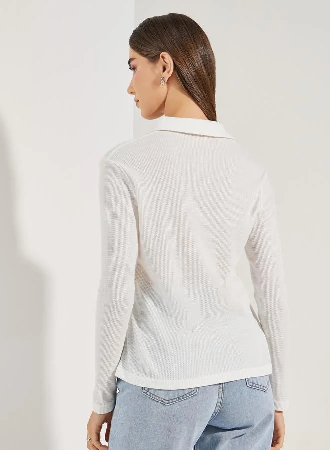 Styli Solid Waffle Knit Buttoned Down Shirt
