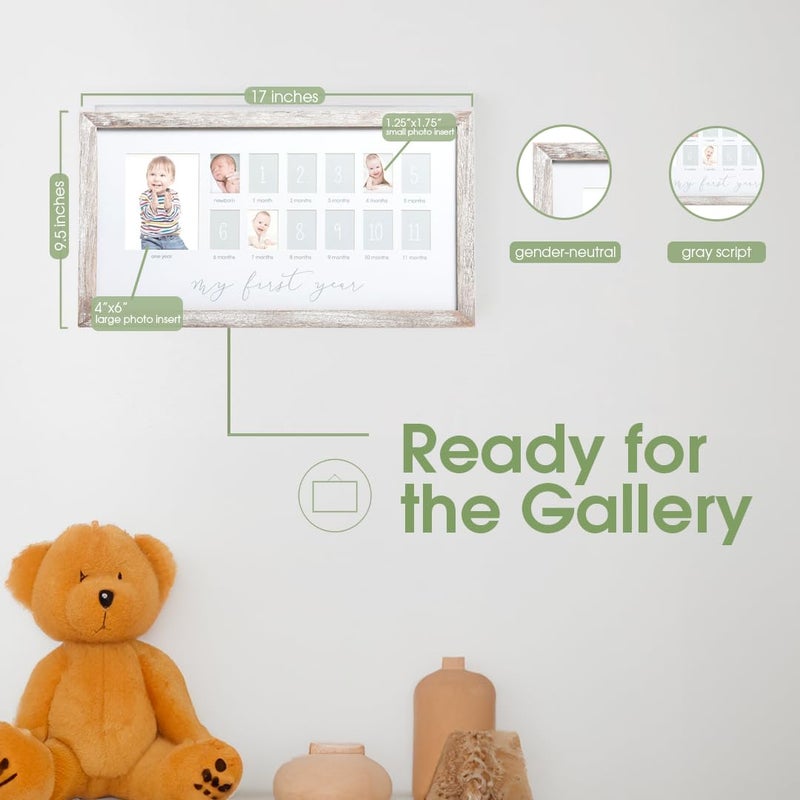 pearhead إطار صور بيرهاد لسنواتي الأولى، كولاج صور الأشهر الاثني عشر الأولى للطفل وذكرى محايدة للجنس، مثالي لحفلة استقبال المولود، هدية للأم الجديدة وزينة لغرفة الأطفال، خشب متآكل - Image 5