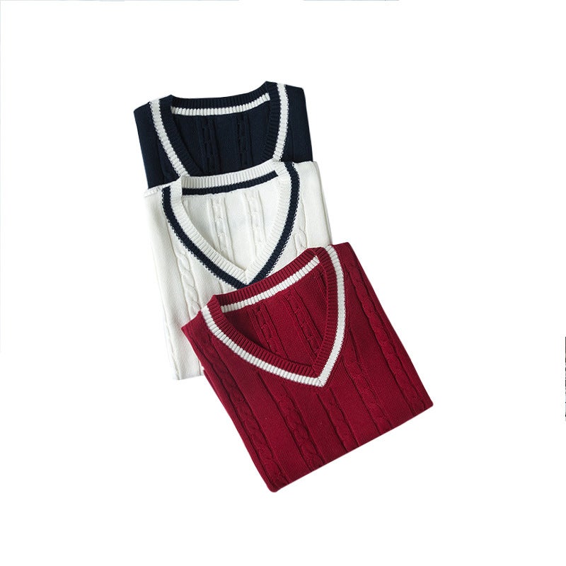 Women's V-Neck Cable Knit Vest - Image 1