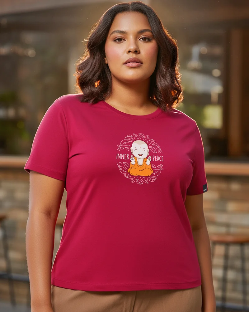 بيواكوف Women's Bold Red Inner Peace Graphic Printed Plus Size T-shirt