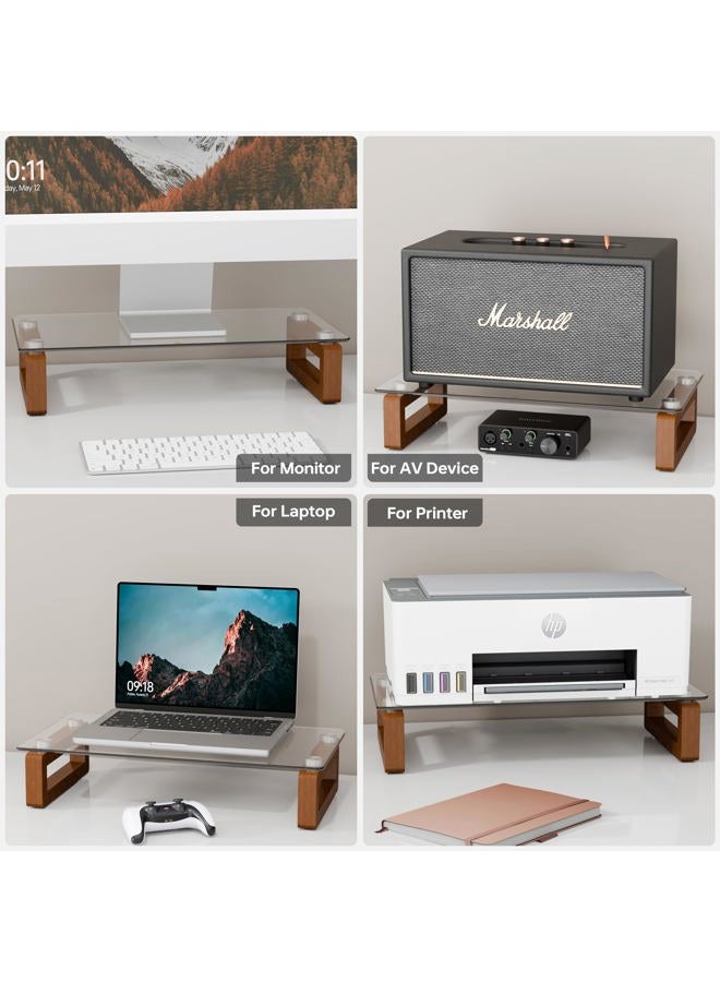 YEOUX Multi-Purpose Desktop Stand, Clear Floating Computer Monitor Riser with Natural Wood Base, Desk Organization Shelf for Printer, Laptop, Audio Device, Flat Screen - Image 4