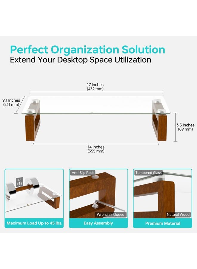 YEOUX Multi-Purpose Desktop Stand, Clear Floating Computer Monitor Riser with Natural Wood Base, Desk Organization Shelf for Printer, Laptop, Audio Device, Flat Screen - Image 5