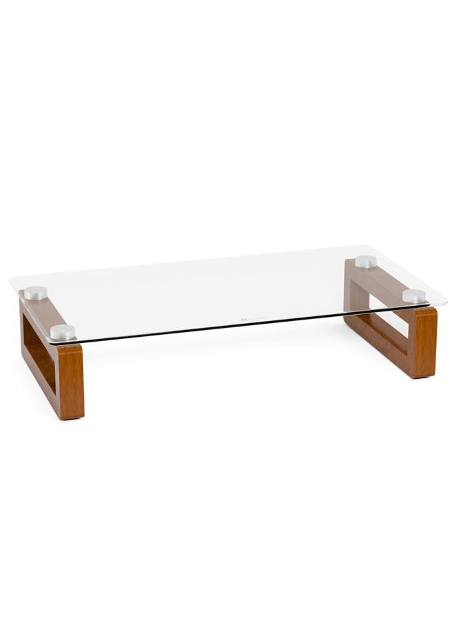 YEOUX Multi-Purpose Desktop Stand, Clear Floating Computer Monitor Riser with Natural Wood Base, Desk Organization Shelf for Printer, Laptop, Audio Device, Flat Screen - Image 1