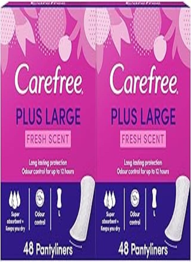 Carefree Carefree Cotton Plus Large Fresh Scent Daily Panty liner, Pack of 2x48 Panty Liners, Longer and Wider for More Comfort 