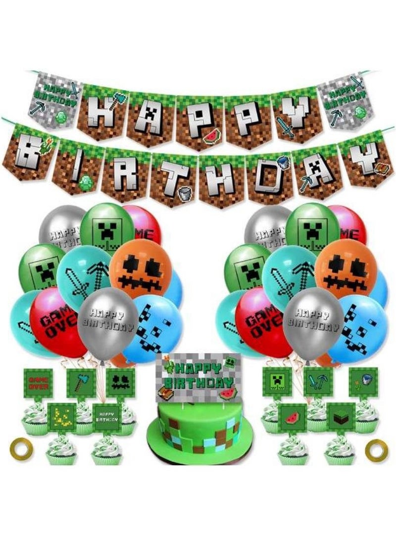 Generic - Minecraft Birthday Party Decorations Set Party Supplies for Boys and Girls Kids Theme Party including Birthday Banner Balloons Cake Topper Cupcake Toppers - Image 1
