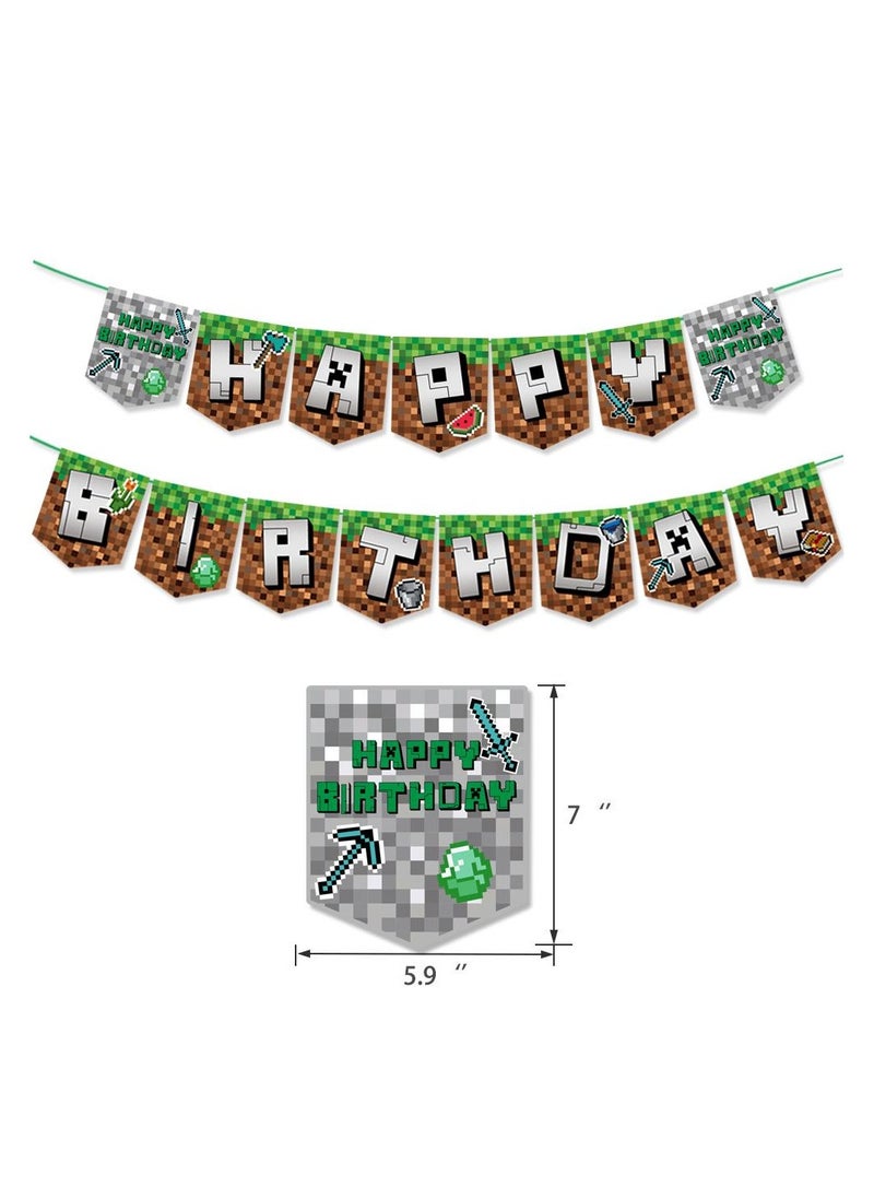 Generic - Minecraft Birthday Party Decorations Set Party Supplies for Boys and Girls Kids Theme Party including Birthday Banner Balloons Cake Topper Cupcake Toppers - Image 1
