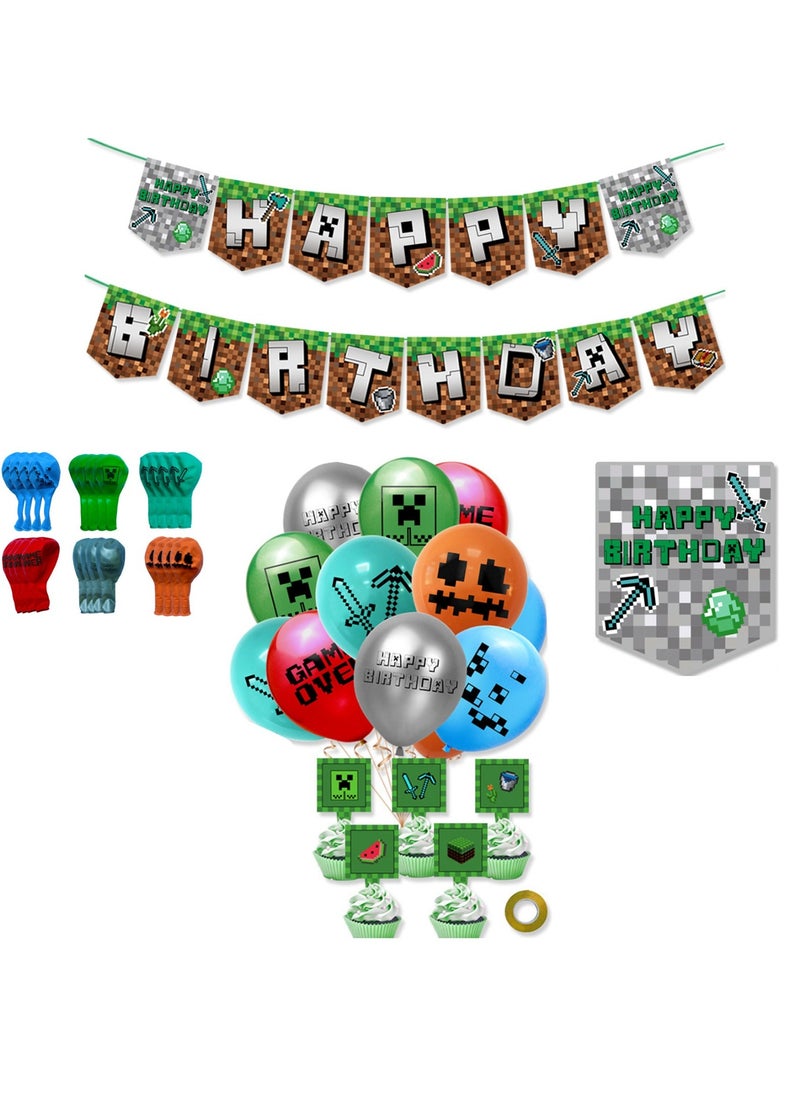 Generic - Minecraft Birthday Party Decorations Set Party Supplies for Boys and Girls Kids Theme Party including Birthday Banner Balloons Cake Topper Cupcake Toppers - Image 1