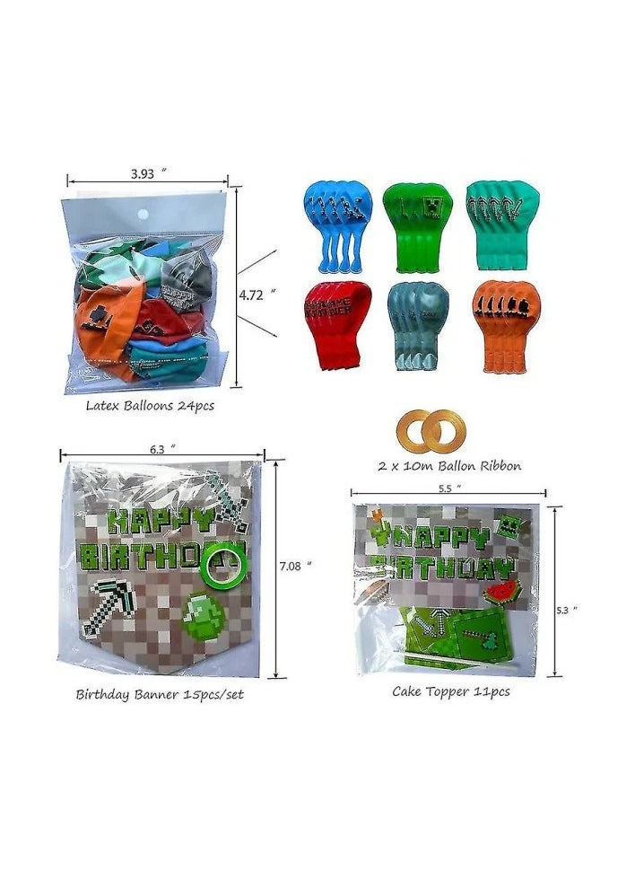 Generic - Minecraft Birthday Party Decorations Set Party Supplies for Boys and Girls Kids Theme Party including Birthday Banner Balloons Cake Topper Cupcake Toppers - Image 1