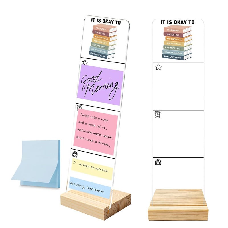 HTBIG Monitor Memo Board with Removable Wooden Base Acrylic Portable Sticky Note Holder, It is Okay to Acrylic Message Board Sign, Office Desk Desk Set Sticky Notes 100 Sheets - Image 1