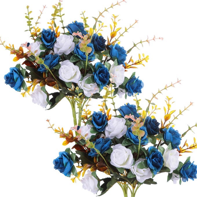 4 BUNCHES OF ARTIFICIAL ROSES48 SMALL ROSESPLASTIC SILK FLOWER SUITABLE FOR PLANT DECORATION OF FAMILY HOTEL WEDDING CHRISTMAS OFFICE TABLEDARK BLUE