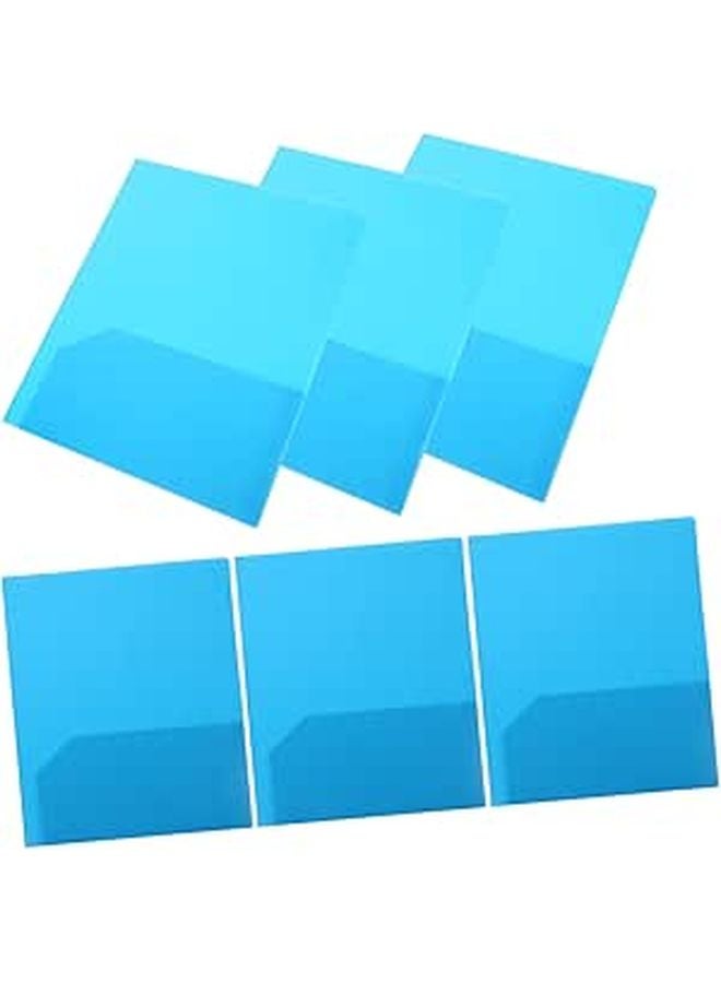 Blue 6 Pack Two Pocket Plastic Folders Double Pockets PP Document Organizer - Image 1