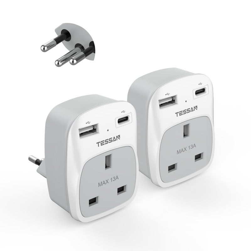 TESSAN UK to Swiss Plug Adapter, Type J Switzerland Plug with USB C - Image 1