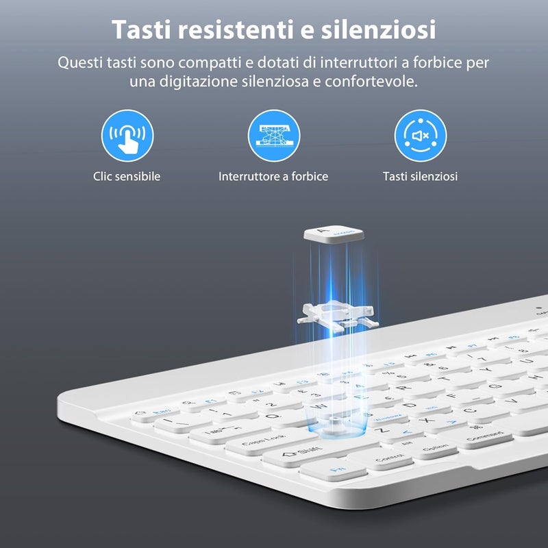 HZD Wireless Bluetooth Keyboard, Rechargeable Universal Keyboard Ultra Slim for Tablets, Small Wireless Keyboard for Samsung/iOS/Android/Windows/Phones, Italian QWERTY Layout - Image 3