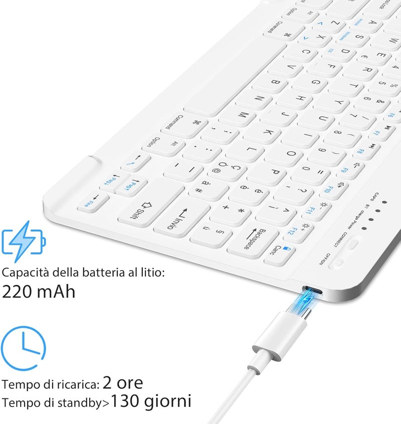 HZD Wireless Bluetooth Keyboard, Rechargeable Universal Keyboard Ultra Slim for Tablets, Small Wireless Keyboard for Samsung/iOS/Android/Windows/Phones, Italian QWERTY Layout - Image 4