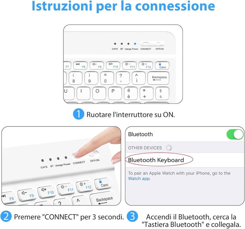 HZD Wireless Bluetooth Keyboard, Rechargeable Universal Keyboard Ultra Slim for Tablets, Small Wireless Keyboard for Samsung/iOS/Android/Windows/Phones, Italian QWERTY Layout - Image 5