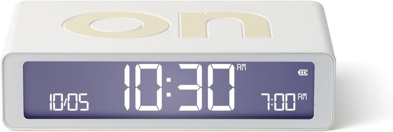 Lexon Flip Classic Luminous Morning Alarm Clock, Reversible with Faces on Off and Snooze Function, LCD Display and Touch Light, Rechargeable by USB-C - White - Image 1