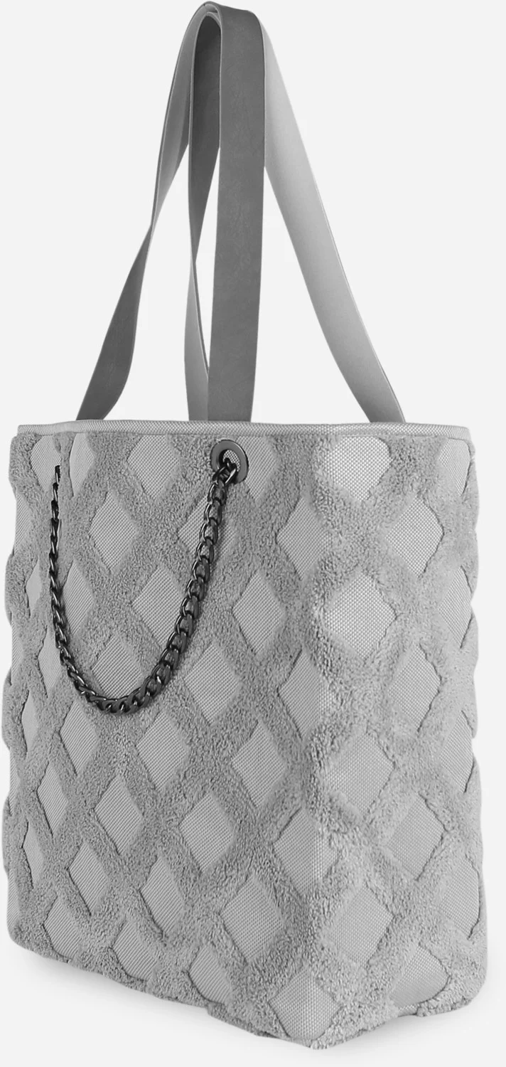 Hamur Dough Women's Fabric Hand and Shoulder Bag Tweed Gray Fur Plush Knitted Handbag